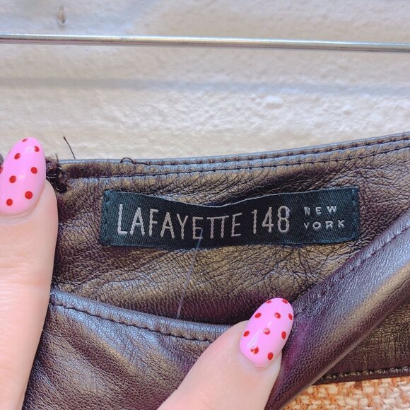 Lafayette 148 NY Tan Brown Tweed Pencil Skirt Faux Leather Waistband 2 - Picture 2 of 4